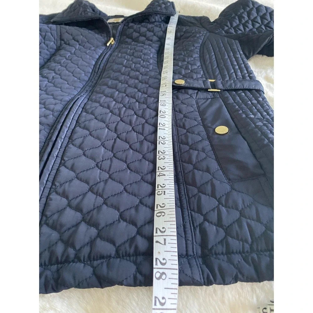 Gallery Woman Navy Blue Quilted Zip-Up Jacket Gold Hardware 1X Plus Size‎